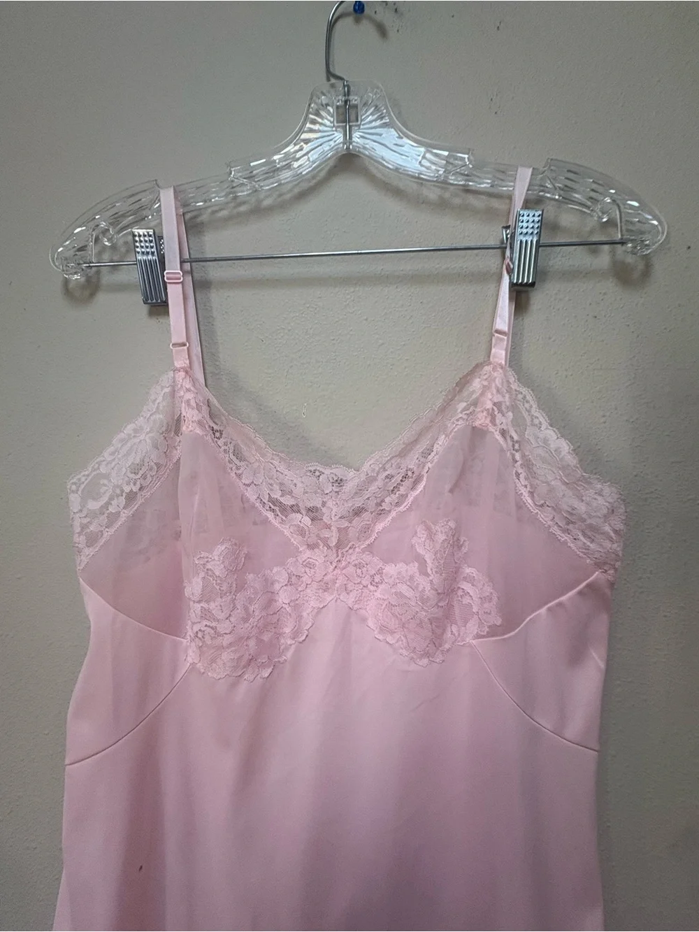 Vintage Vassarette Pink Lace Full Slip Dress Coquette Size 34